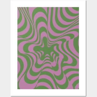 Abstract Groovy Retro Liquid-Swirl Green Purple Pattern Posters and Art